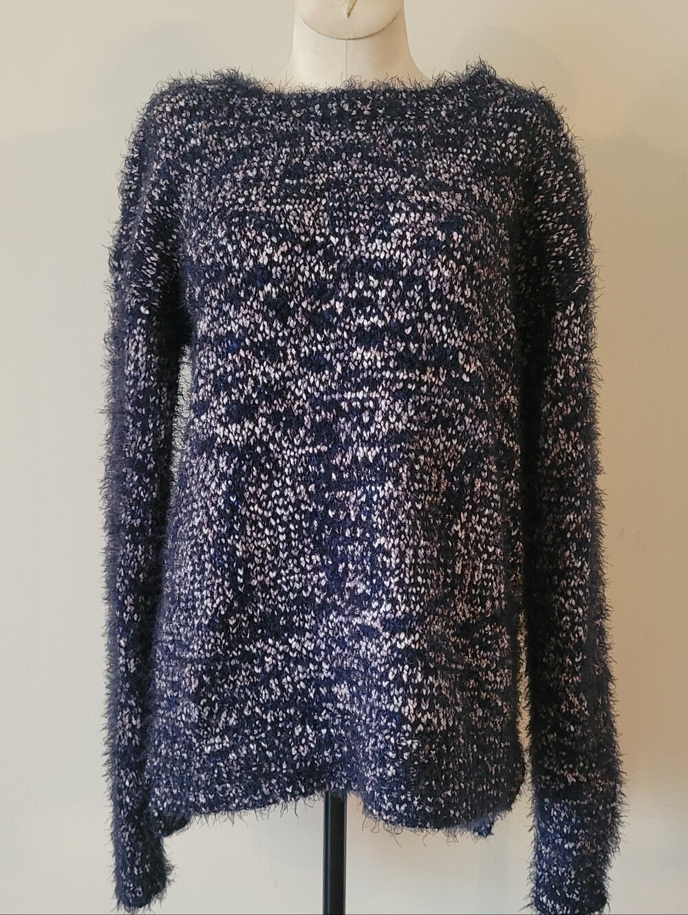 Fuzzy Navy Soft Knit Crewneck Sweater Medium